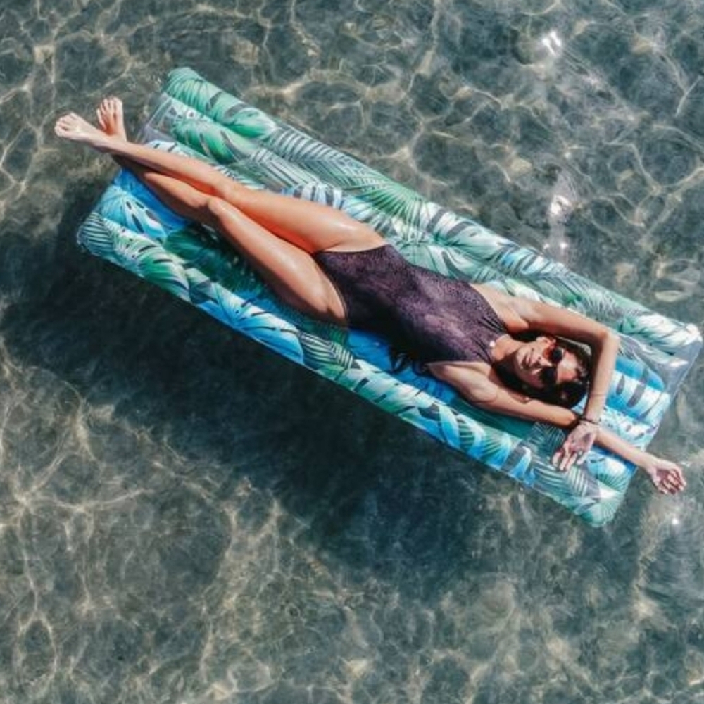 PoolCandy Deluxe Pool Raft with Palm Print - Picture 2 of 3
